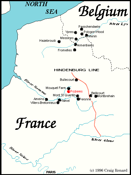 map of world war 1 battles. AIF on the Western Front